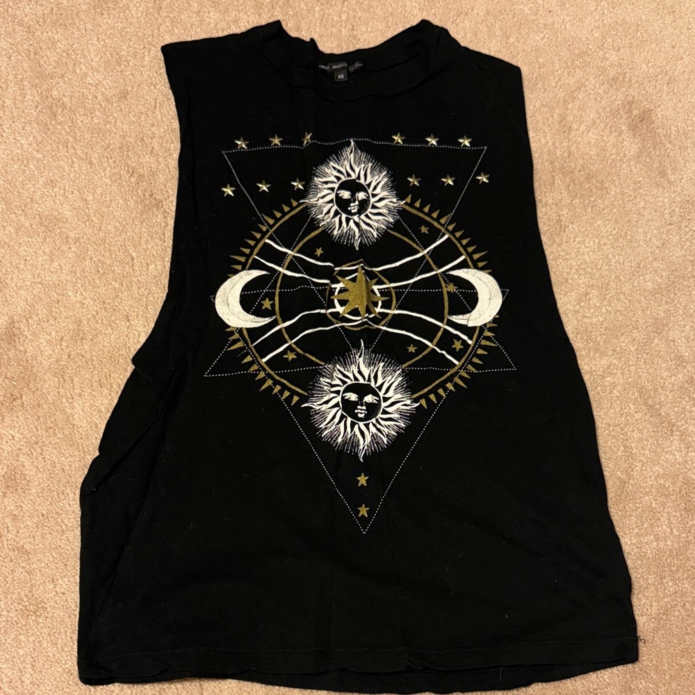 Black Muscle Tank with Sun and Moon Design